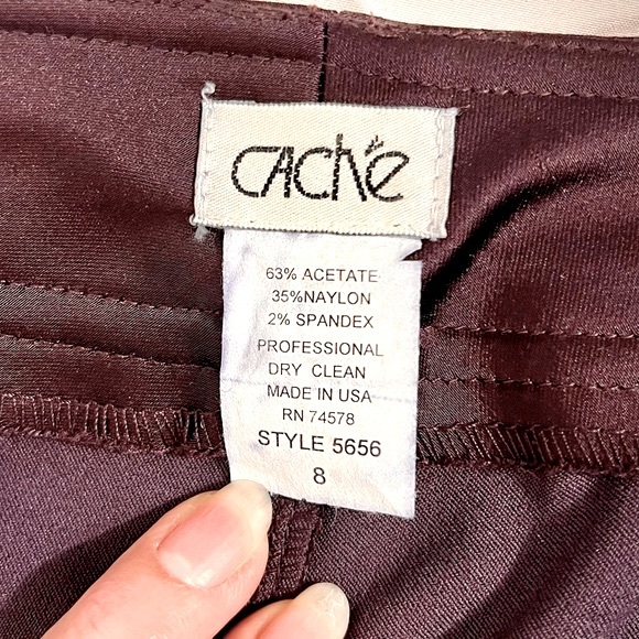 Cache Silk Like Skirt, Burgundy, with Pockets & Crystals, Elegant, Preowned - Picture 4 of 8